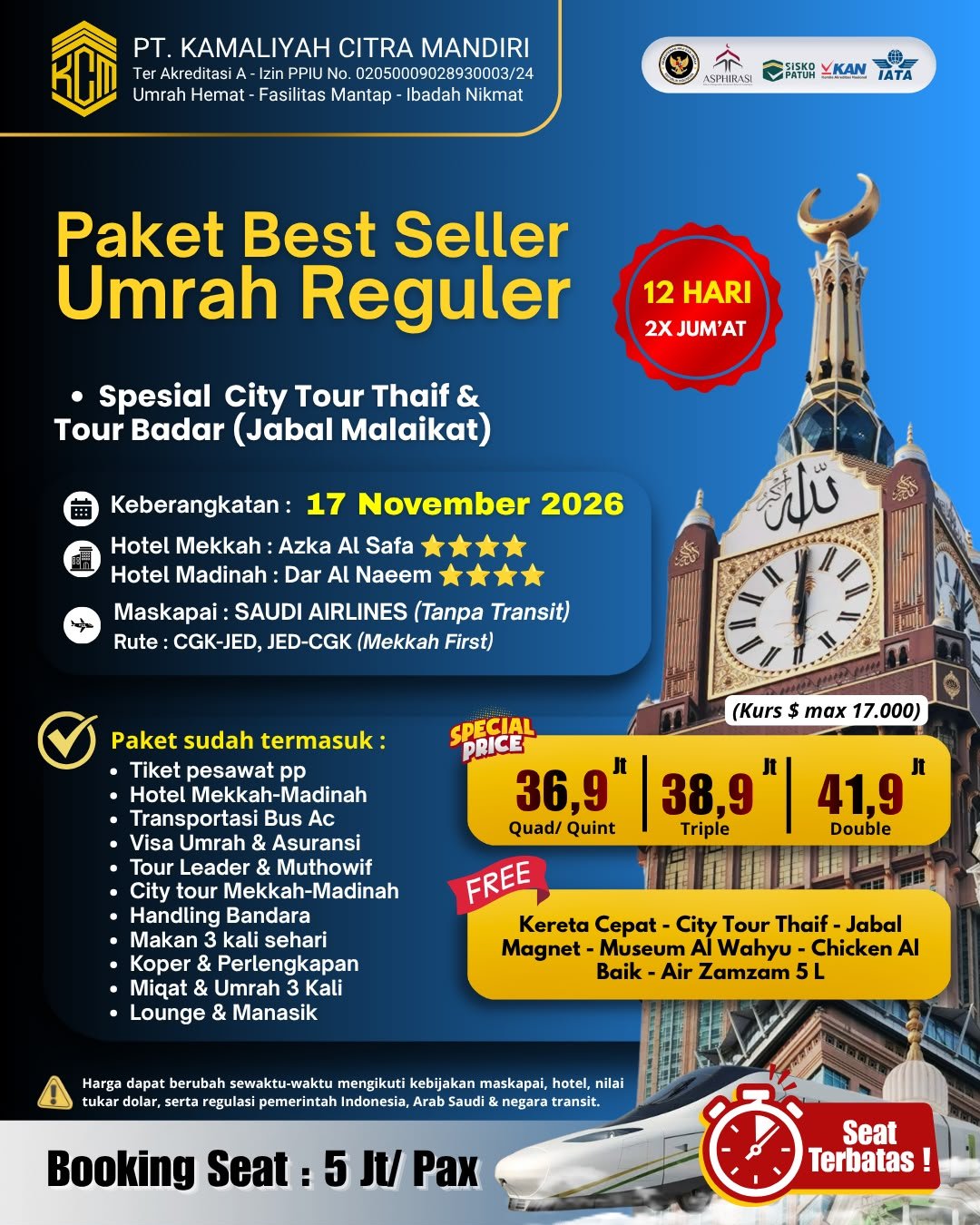 Paket Hemat Umrah Reguler | Spesial City Tour Thaif & Tour Badar